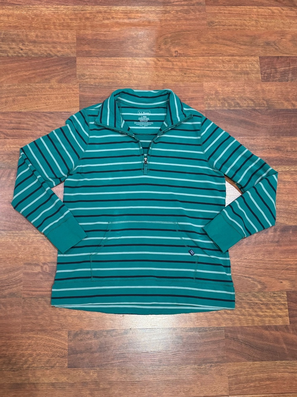 L.L. Bean - Teal and Dark Blue Striped Quarter-Zip Pull Over
